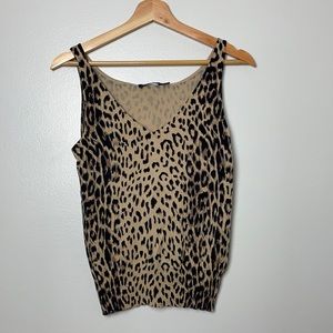 The Limited Size Small Animal Print Tan & Black V-Neck Ribbed Hemline Size Small